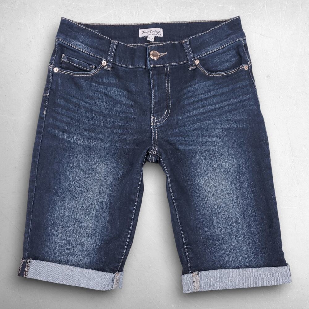 Juicy Couture Denim Bermuda Shorts Womens 2 Dark Blue‎ Cuffed Y2K